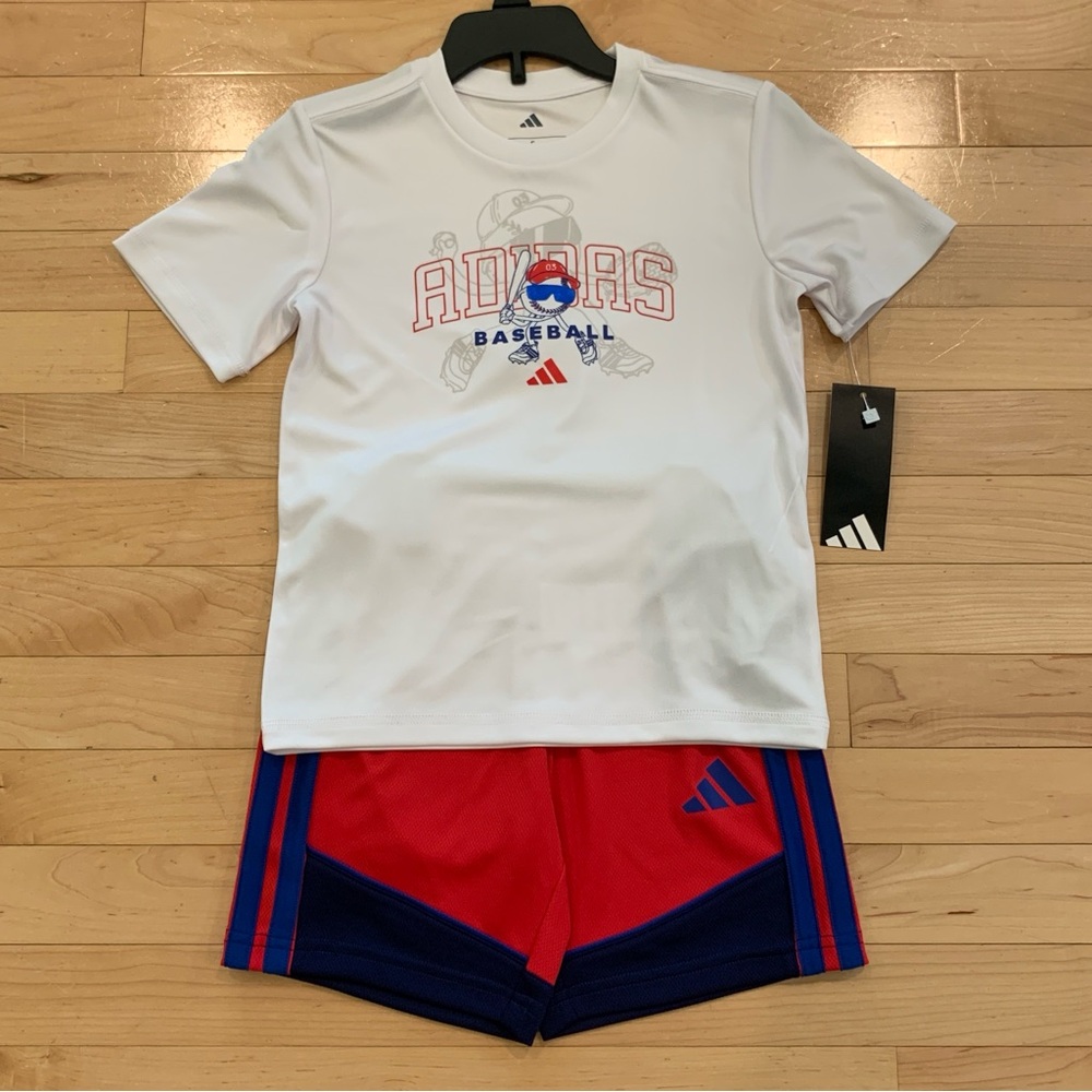 New! Adidas little boys size 5 short sleeve shirt & shorts outfit baseball set